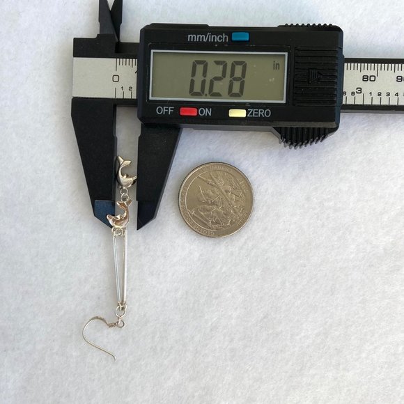 Sterling Silver 925 2.5" Long Bar Dainty Jumping Dolphin Dangle Earrings - Picture 14 of 16